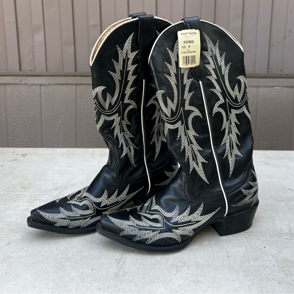 STETSON Cowgirl Boots Black NEW - Picture 1 of 4